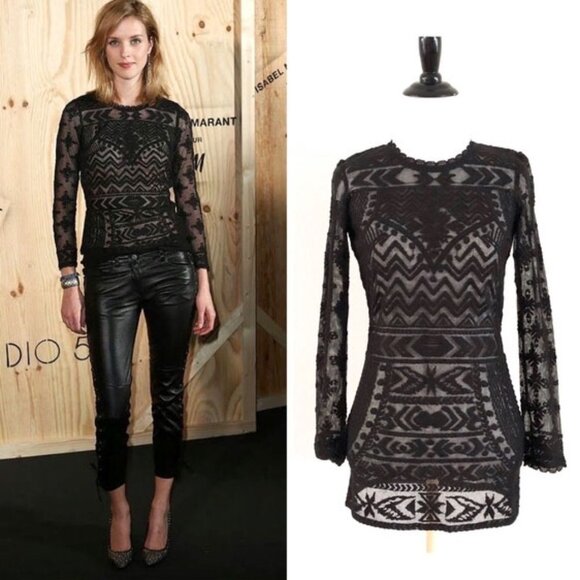 NWOT Isabel Marant Pour H&M Lace Tunic Top 2 Black - Picture 1 of 10